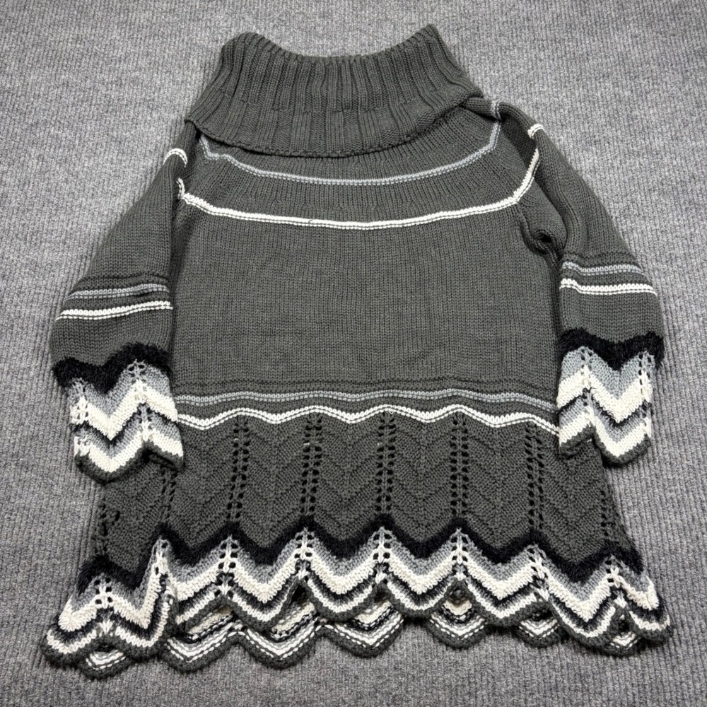 Denim 24/7 Sweater Womens 1X Gray Chevron Knit Turtleneck Tunic Plus 22/24